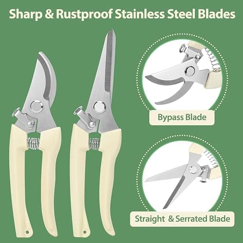 4PACK Pruning Shears, Stainless Steel Garden Shears, Sharp Handhled Gardening Scissors, Bypass & Straight Blade Garden Clippers for Plants, Flowers, Fruits Trees, Gardening Gifts for Women & Men thumbnail 2