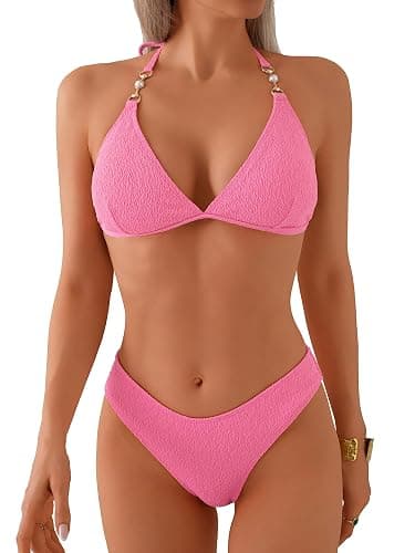 swimall Women's Triangle Bikini Set Cheeky High Cut Sexy Two Piece Swimsuit Cute Halter Bathing Suit - Image 1