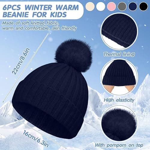 Suhine 18 Pcs Kids Winter Hat Gloves Scarf Set Warm Kids Knit Pom Beanie Hat Snow Gloves Neck Warmer Unisex for Gift thumbnail 2