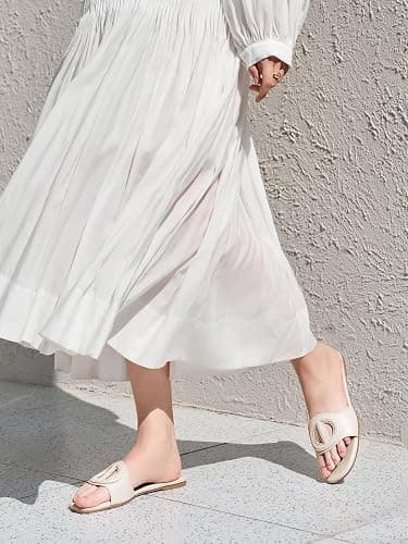 Coutgo Womens Dressy Flat Sandals Open Toe Slip on Leather Summer Beach Slide Sandals thumbnail 2