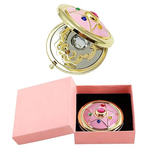 shenruifa Portable Up Mirror Japanese Cute Anime Flip Flop Portable Transformer Silver Crystal Folding (Pink) - Image 1