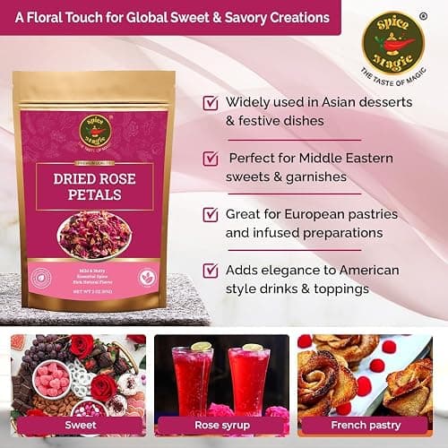 Spice Magic Dried Rose Petals | 100% Natural & Edible Rose Petals I Perfect for Herbal Teas, Desserts, Cupcake Toppings, Crafts and Decoration | Net Wt 2oz (57g) thumbnail 3