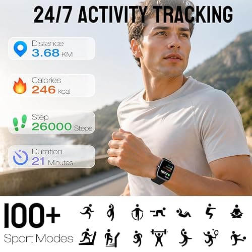 Smart Watch for Women Men, 1.83" HD Fitness Tracker (Answer/Make Call) with 24/7 Heart Rate/Sleep/SpO2 Monitor, IP68 Waterproof, 100+ Sport Modes Smartwatch for iPhone/Samsung/Android (Black) thumbnail 3