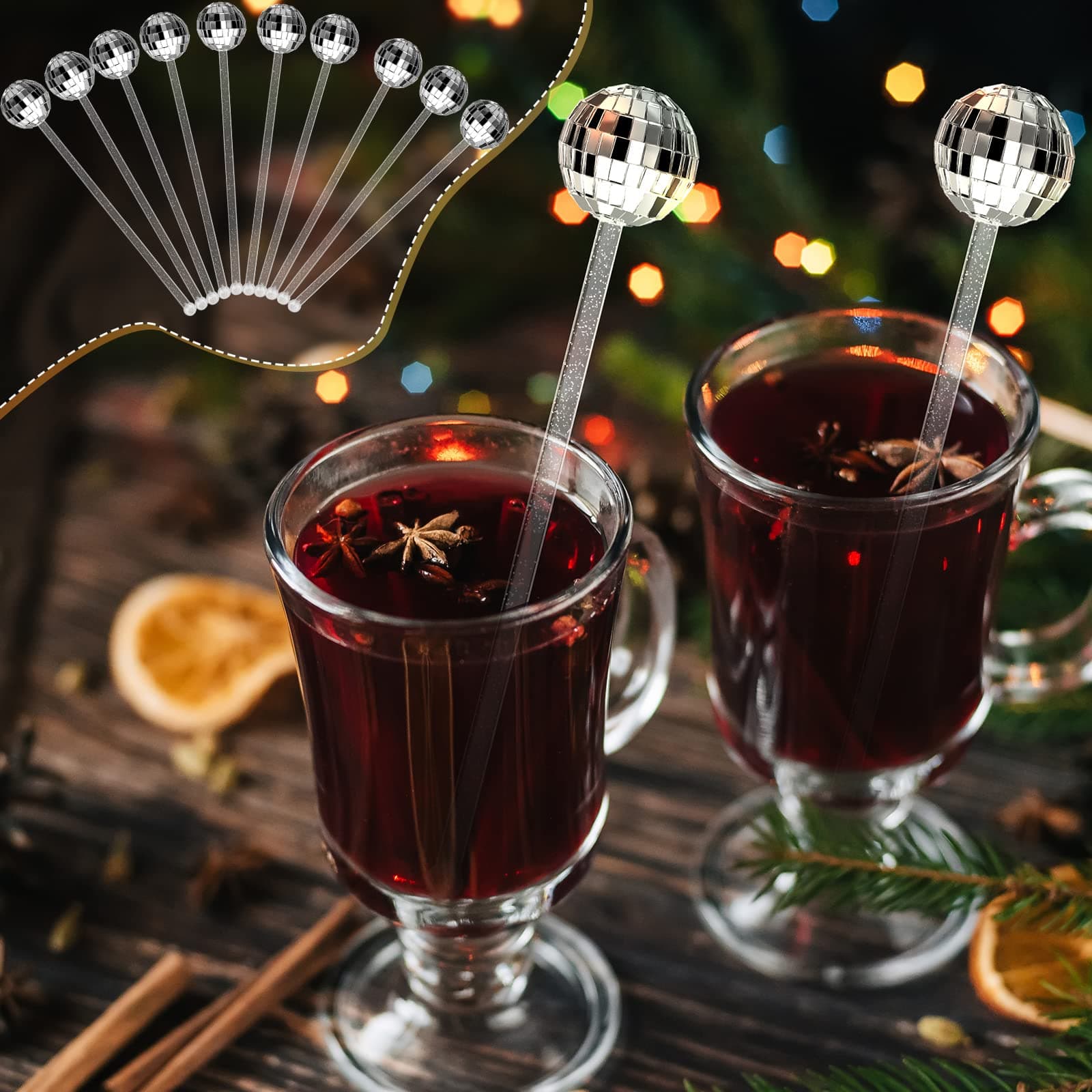 Sawysine 24 Pcs Disco Balls Cocktail Stirrers Plastic Round Top Swizzle Sticks Cake Pops Mirror Ball Coffee Beverage Stirrers for Home Bar Coffee Shop Use (Silver) - Silver thumbnail 5
