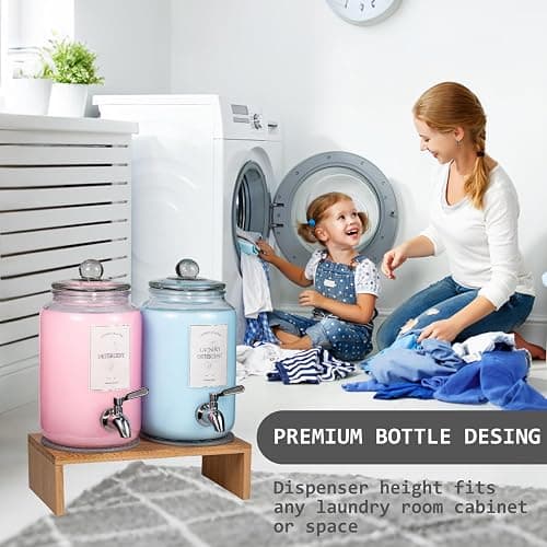 2 Pack Glass Laundry Detergent Dispenser,Sturdy glass Fabric Softener Dispenser With Leak Proof Pump,Reusable Container & Bamboo Stand-108Oz Big Laundry Soap Container For Washer Room Organization (2) thumbnail 6