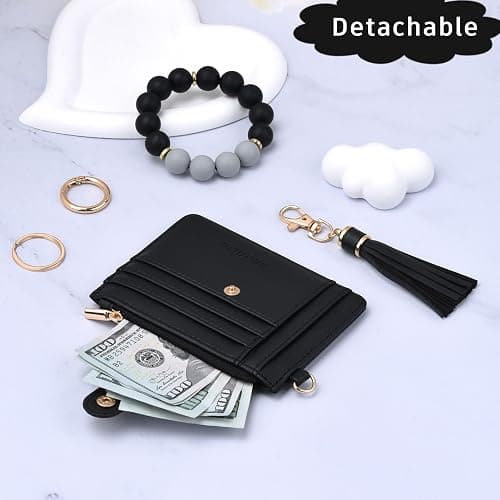 BAOSIWA Silicone Bracelet Keychain Wallet for Women Wristlet Card Holder Slim RFID Wallet with Zipper Pocket thumbnail 6