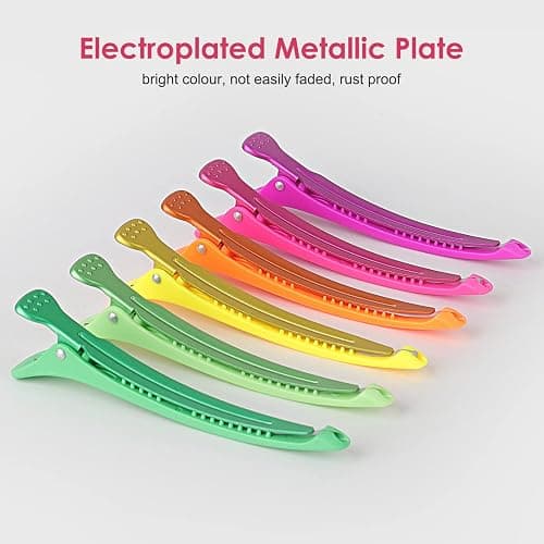 AIMIKE Neon Hair Clips, 12 Pcs Professional Sectioning and Cutting Clips for Hairdressers - 4.3" Long Duck Billed Rollers for Styling thumbnail 2