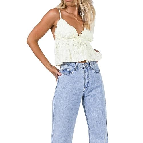 Women Teens Cute Babydoll Tops Y2k Floral Lace Trim Camisole Ruffle Tank Top Summer Flowy Peplum Top Streetwear thumbnail 6