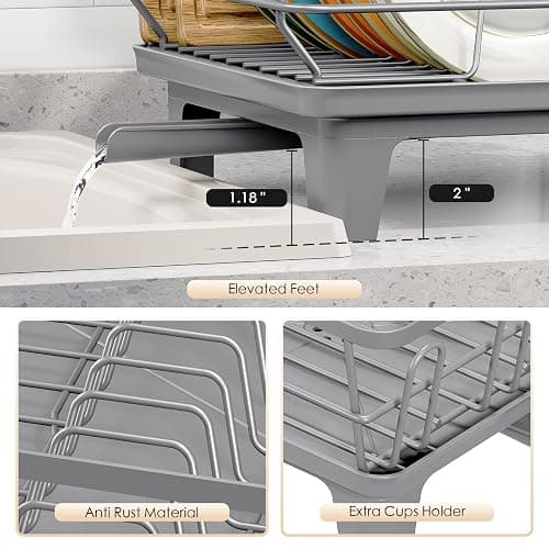 Urackify Dish Drying Rack - Large Dish Rack with Drainboard for Kitchen Counter, Stainless Steel Dish Drainer Fits Most Kitchen Sinks, Gray thumbnail 6