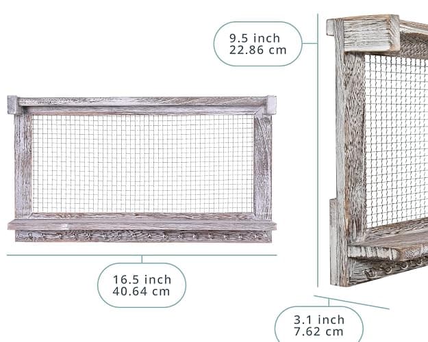 Comfify Rustic Jewelry Organizer – Wall Mounted Jewelry Holder w/Removable Bracelet Rod, Shelf & 16 Hooks – Perfect Earrings, Necklaces & Bracelets Holder – Rustic White thumbnail 2