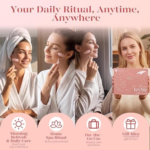 BAIMEI IcyMe Rose Quartz Roller & Gua Sha Facial Tool Set for Depuffing | Cooling Face Roller for Lymphatic Massage,Sculpting Tool for Face, Eyes & Neck, Skin Care Gifts for Women,Spa & Travel Use thumbnail 5