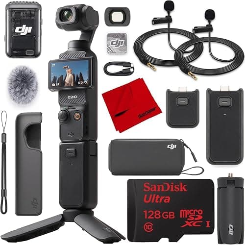 DJI Osmo Pocket 3 Creator Combo Vlogging Camera with Mic 2, 1'' CMOS, 4K/120fps Video, 3-Axis Stabilization, Face/Object Tracking, Fast Focus Bundle with Deco Gear 2 Lapel Microphones + 128GB Card - Image 1