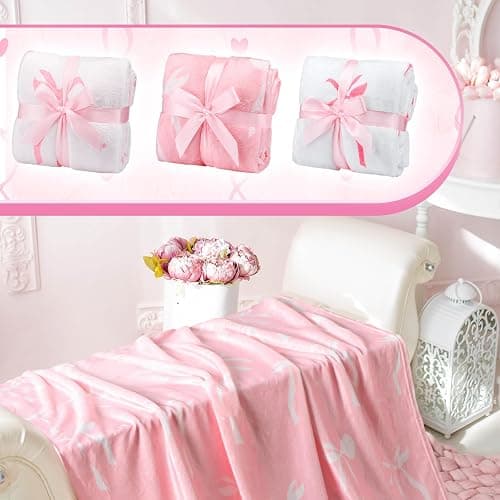 Buryeah 6 Pcs Pink Throw Blanket Preppy Sleepover Blanket 40"x60" Flannel Soft Decor Lightweight Aesthetic Plush Room Decor for Sofa Couch Travel Bed Christmas Decoration(Pink, Bowknot) thumbnail 6