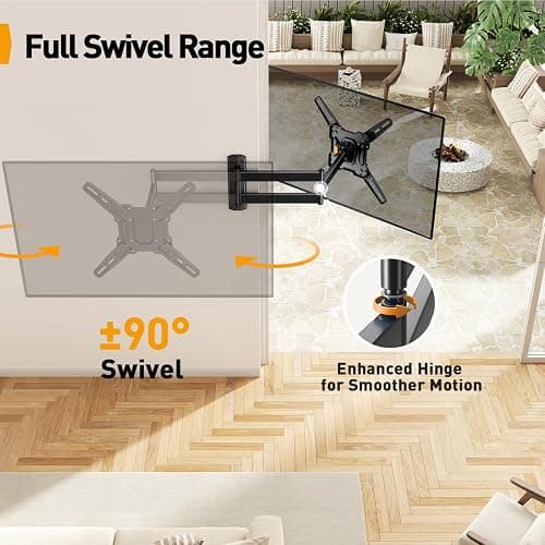 Perlegear Long Arm TV Wall Mount for 26-70 inch TVs up to 100 lbs, Corner TV Mount Bracket with 31.65” Extension, Swivel, Tilt Articulating Arms, Max VESA 400x400mm, Full Motion Wall Mount PGMF25B thumbnail 4