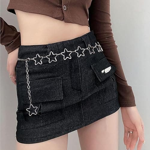 Chain Belt, 5 Pcs Waist Chain Belt Jeans Pants Chain Wallet Chain Pocket Silver Chain Belt Y2K Goth Accessories Punk Dress Body Belly Chain for Women Men thumbnail 4