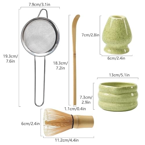 Set of 5 Matcha Tea Set with Whisk and Bowl, Matcha Kit for Ceremony Ceramic Matcha Bowl Gift for Tea Lovers(Matcha Green) thumbnail 3