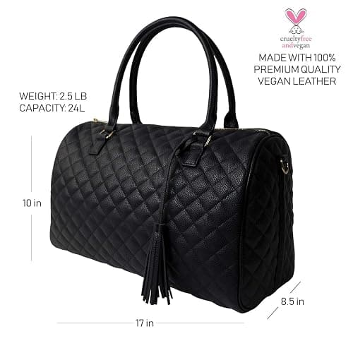 Womens Quilted Weekender Duffle Carry Bags Overnight Travel Handbag Shoulder Tote Trolley Handle Luggage TSA Approved Bag Quad Duffle 43 (Black-03) thumbnail 4