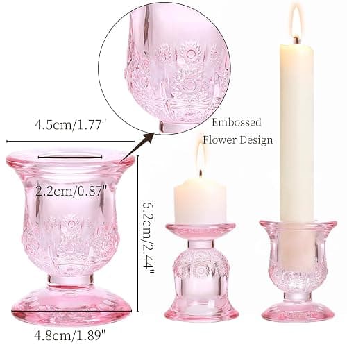 sunnyfuture 10pcs Pink Candlestick Holders, Glass Taper Candle Holders for Table Centerpiece Decor, Wedding, Birthday, Gift thumbnail 3