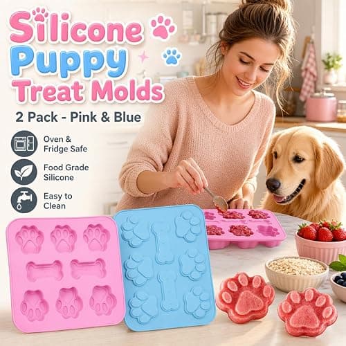 2 Pcs Silicone Puppy treat molds, Dog Paw and Bone Mold Ice Cube Mold, Jelly, Biscuits, Chocolate, Candy Baking Mold, Oven Microwave Freezer Dishwasher Safe-Pink & Blue (2) thumbnail 3