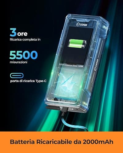 120M Metro laser, CIGMAN telecamera integrata, telemetro laser con fotocamera zoom 4x, schermo LCD, dispositivo di misurazione laser IP65, 16 modalità di misurazione per esterni, (CD-120G) thumbnail 5