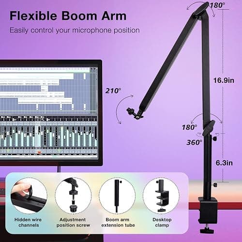 Blue Yeti Boom Arm with Extension Tube - Mic Boom Arm Compatible with Blue Yeti, Adjustable Boom Height Microphone Stand for HyperX QuadCast, Shure MV7, Rode, and Most Gaming Mic By SUNMON thumbnail 4