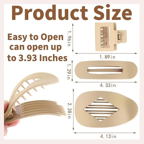 12 Pcs Flat Hair Clips for Women, 3 Styles Matte Square Hair Clips and Flat Clips, Big and Small Neutral Colors Non-slip Flat Claw Clips Thin Thick Curly Straight Hair Accessories thumbnail 2