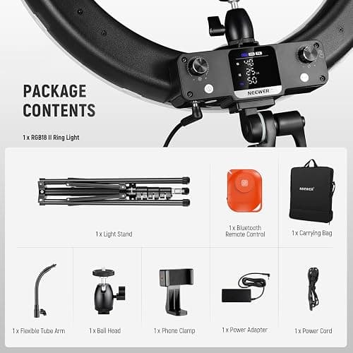 NEEWER 18 Inch RGB LED Ring Light APP Control with Tripod Stand and Phone HolderCompatible with iPhone for Selfie Makeup Lash Studio Streaming Video Recording Lighting, 42W Ringlight Dimmable,RGB18 II thumbnail 9