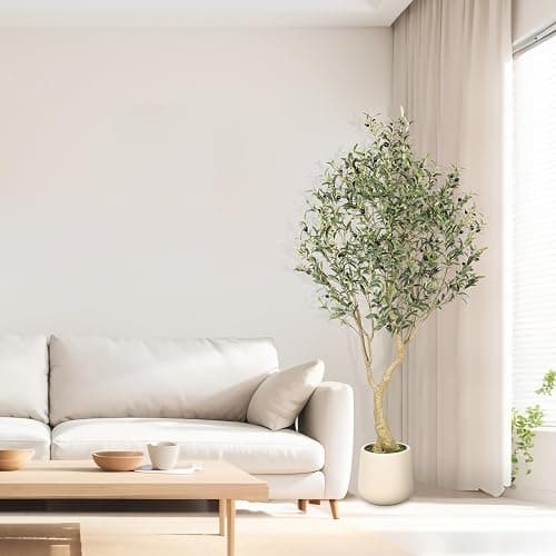 Realead 6ft Artificial Olive Tree with Tall Exquisite Planter - Realistic Faux Olive Tree with Thick Trunk and Lifelike Fruits - Large Fake Olive Tree for Home Office Decor thumbnail 2