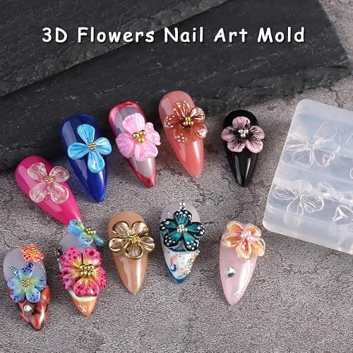 2PCS 3D Flowers Nail Art Silicone Mold, Spring Summer Hibiscus Flowers Blossom Petal Carving Template Resin Craft Making Tool Mould with Sculpture Pen for DIY Manicure Decorations Accessories thumbnail 4