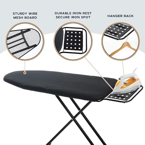Ironing Board Full Size, RAINHOL Black 54"x13" Compact Ironing Board | Heavy Duty with Iron Rest, Height Adjustable Stand & Heat Resistant Ultra Thick Padding Cover thumbnail 4