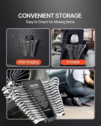 VEVOR Combination Wrench Set, 30-Piece Ratcheting Wrench Set with Organizer Rack, Cr-V Steel Wrench Set SAE 1/4" to 1", Metric 8 mm to 24 mm, Ideal for General Household, Garage, Workshop, Emergency thumbnail 6