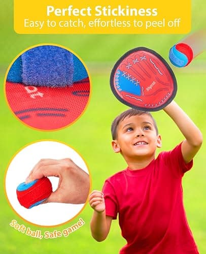 JoyCat Toss and Catch Ball Game for Kids, 4 Paddle Sticky Ball Set, Toddler Baseball Catch Toy, Outdoor Game for Beach, Yard&Camping, Family Sports Easter Basket Stuffer Gift for Boys Girls Ages 3-12 thumbnail 4