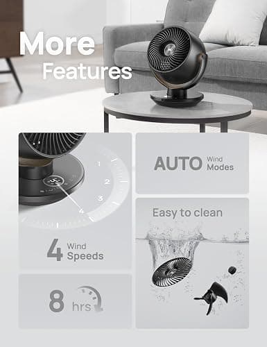 Dreo Fan for Bedroom, Desk Air Circulator Fan with Remote, 11 Inch Table Fans for Whole Room, 60ft Powerful Airflow, 120° Vertical Manual +90° Oscillating Fan, 4 Speeds, 8H Timer, Quiet Fan, Home - Black thumbnail 7