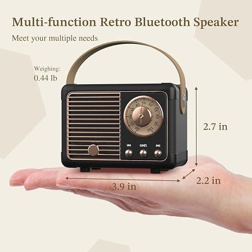 PRUNUS J-999 Retro Bluetooth Speaker,Vintage Decor,Mini Wireless Speaker | Cute Old Fashion Style Support USB/TF Card/AUX for Kitchen Desk Bedroom Office Party Outdoor(Black) thumbnail 6
