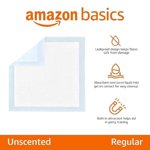 Amazon Basics Dog and Puppy Pee Pads, 5-Layer Leak-Proof Super Absorbent, Quick-Dry Surface, Potty Training, Regular (22x22"), 50 Count, Blue & White thumbnail 2