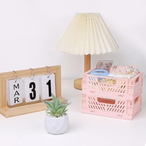 4-Pack Pink Baskets Plastic Storage Crate Small Baskets for Organizing Collapsible Storage Crates for Desk Organizers,Stackable Cute Storage Bins for Classroom,Office,Bathroom 5.9"x 3.9" x 2.3" thumbnail 6