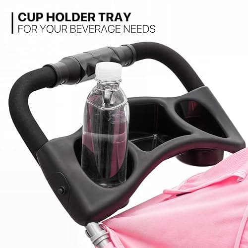MoNiBloom 3-Wheels Foldable Pet Stroller with Waterproof Cover, Pet Strolling Cart for Small/Medium Dogs and Cats with Storage Basket and Cup Holder, Breathable and Visible Mesh for All-Season, Pink thumbnail 7