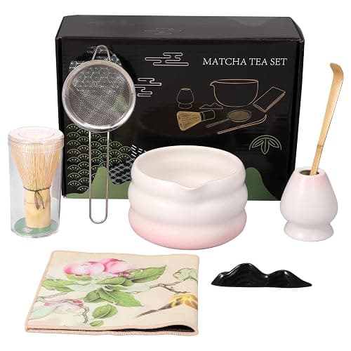 Matcha Set, 7-teiliges Matcha Besen Set mit Matcha Zubehör Schale Matcha Löffel Matcha Schneebesen Matcha Besenhalter Matcha Sieb, Matcha Whisk Traditionell Matcha Tea Set für Teeliebhaber (7Rosa) - Image 1
