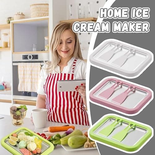 At-Home Rolled Ice Cream Maker Kit, Instant Freeze Plate with 2 Scrapers, DIY Homemade Ice Cream tray, Yogurt, Gelato, Sorbet, Fun Family Activity, Iced Stir Frying Machine (White) thumbnail 2