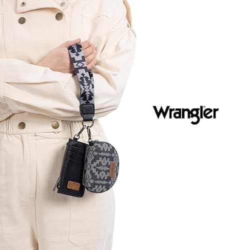 Wrangler Aztec Keychain Wristlet Wallets for Women Western Dual Pouch Wristlet Credit Card Holder Wallet with Zipper Pocket WG2212-W0051BK thumbnail 2