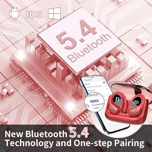 Aptkdoe Wireless Earbuds 75hrs Bluetooth 5.4 Headphone Sport, 2025 Bluetooth Earbuds Stereo Deep Bass Over Ear Bud with Earhooks, ENC Noise Cancelling Mic, IPX7 Waterproof Earphone, Red thumbnail 5