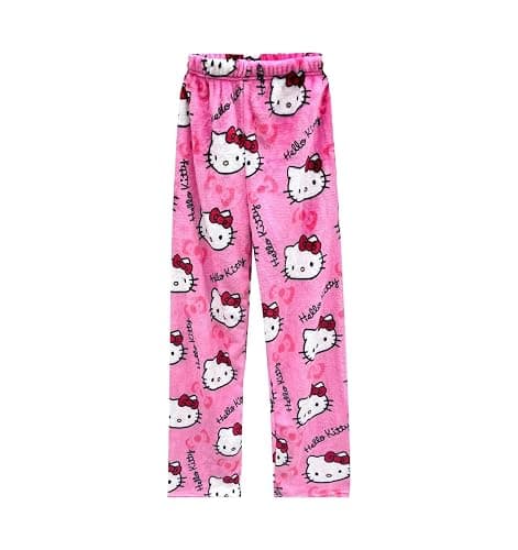 Cartoon Cat Pajama Pants Hellow Cat Indoor Pants for Women Girls Cute Cat Flannel Comfy Sleep Bottoms - Image 1