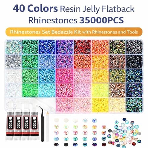 Badazzle Kit 40 Colors 35000PCS Bedazzled Kits Resin Jelly Flatback Rhinestones, Book Bedazzling Kit Bazzling Kits Small Gems with Tools Bedazzle Gems for Bedazzling Crafts & DIY Projects for Adults thumbnail 7