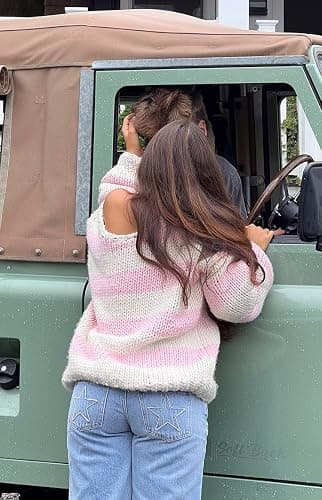 Women Striped Knit Sweaters 2025 Oversized Fall Winter Drop Shoulder Color Block Long Sleeve Loose Fit Pullover Tops thumbnail 6