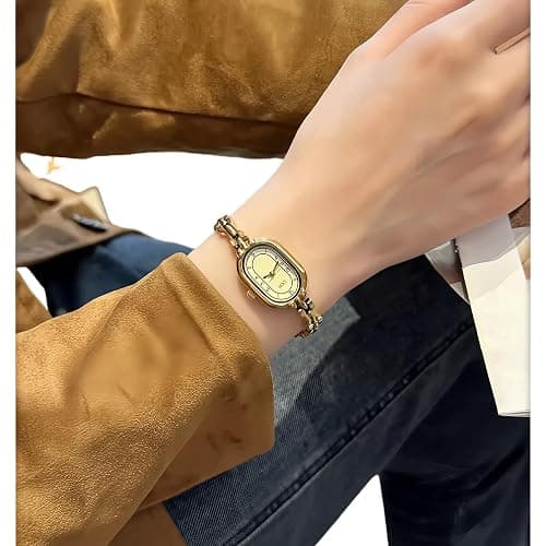 Women's Vintage Oval Watches Luxury Minimalism Bracelet Small Gold Tone Watch Ladies Analog Waterproof Watch Fashion Bangle Bracelet Dress Watch with Stainless Steel Band thumbnail 5