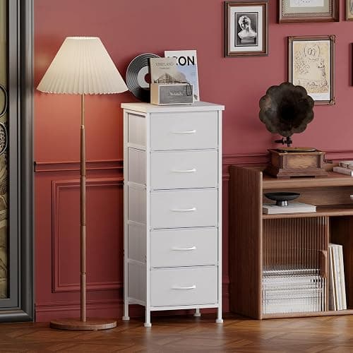 Fixwal White Tall Dresser for Bedroom, Closet Organizers and Storage Tall Fabric Dresser for Closet, Drawer Organizer with 5 Drawers, Bedroom Furniture thumbnail 7