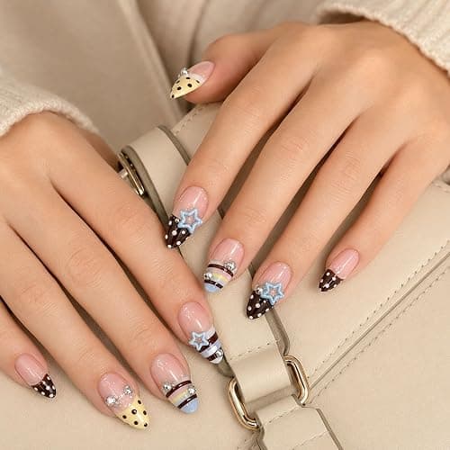Press On Nails Almond French Tip Y2K Nägel zum Aufkleben Sommer 24 Stk - Image 1