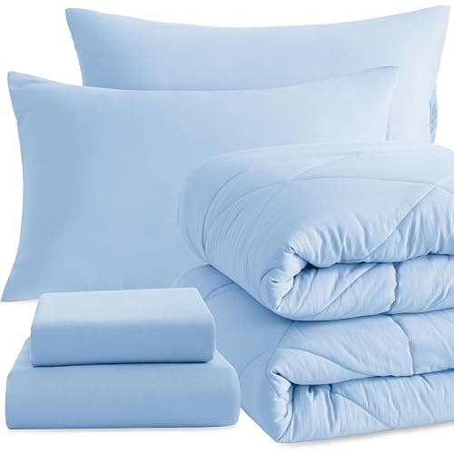 NTBAY Twin Comforter Set with Sheets, 5 Pieces Soft and Breathable Bedding Set, Twin Bed in a Bag, Down Alternative Comforter Set Solid Color All Season, Kids Bedding Set, Aqua - Image 1