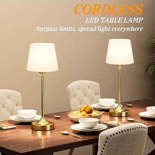 Cordless Table Lamp Rechargeable Gold - 1 Pack Brass 4000mAH Battery Operated Lamp for Decor, 3000K Stepless Dimming Touch Control Wireless Lamp for Bedroom, Dining Table, Counter, Living Room thumbnail 7
