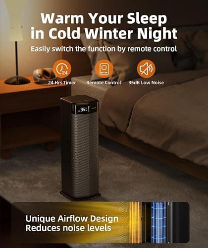 BREEZOME Space Heater for Indoor Use, 1500W Fast Heating Electric Heater with Thermostat & 24H Timer, 90°Oscillating PTC Ceramic Heater, Portable Room Heaters for Home Bedroom Office, Dark Grey thumbnail 5